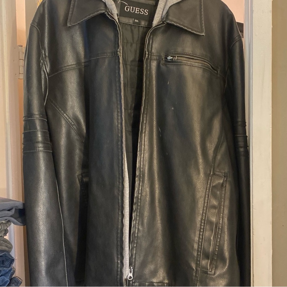 Black bomber jacket, leather